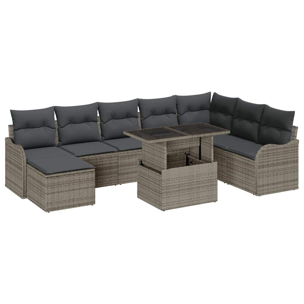 Havesofa Sæt 9 stk. Grå [Syntetisk]: Poly Rattan