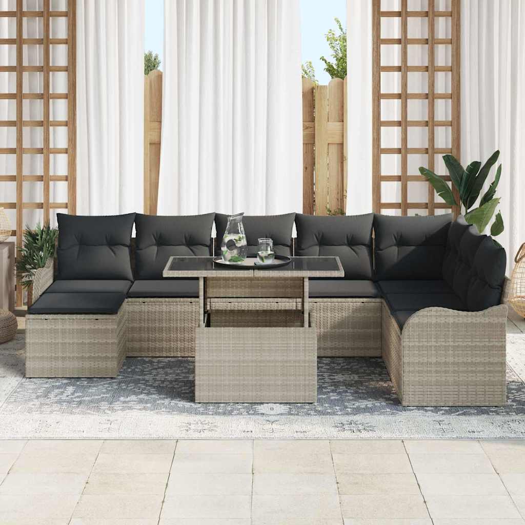 Havesofa Sæt 9 stk. Lysegrå [Syntetisk]: Poly Rattan