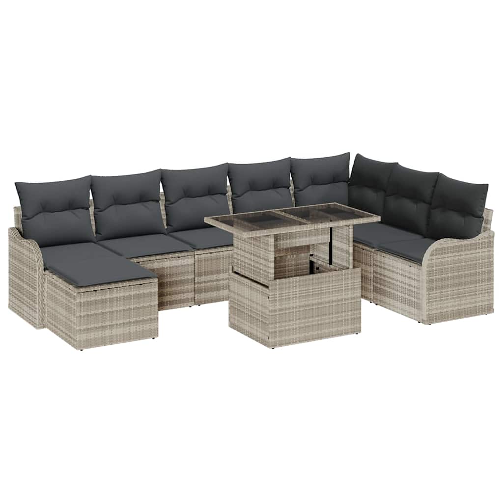 Havesofa Sæt 9 stk. Lysegrå [Syntetisk]: Poly Rattan