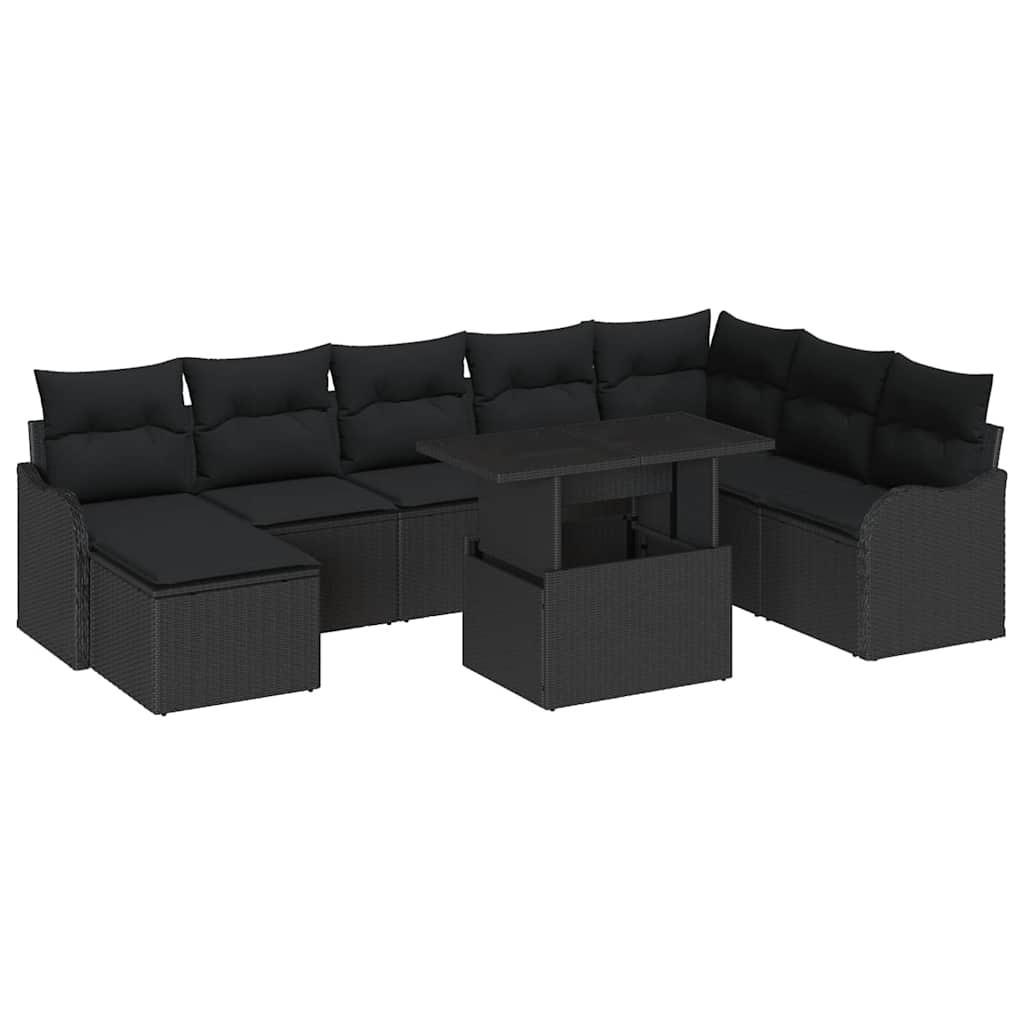 Havesofa Sæt 9 stk. Sort [Syntetisk]: Poly Rattan