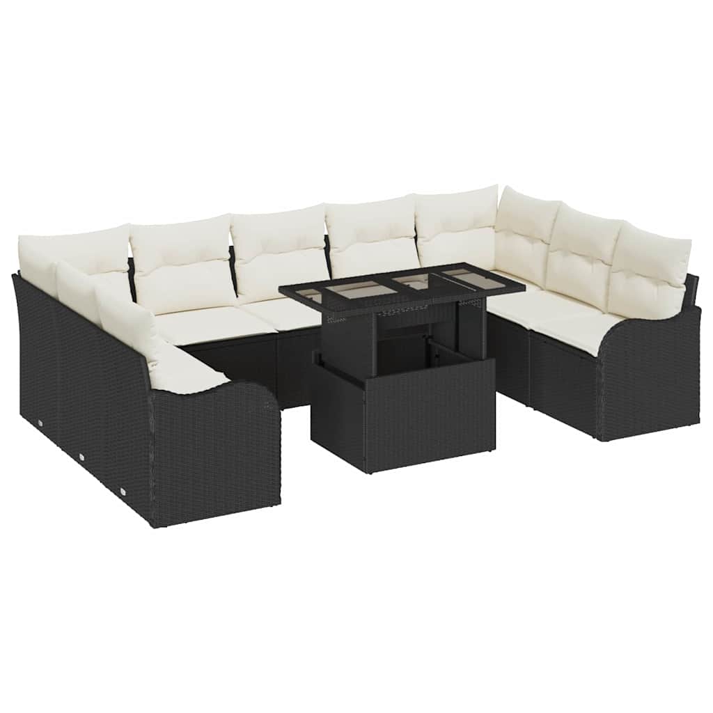 Havesofa Sæt 10 stk. 9-Antal sæder Sort Poly Rattan