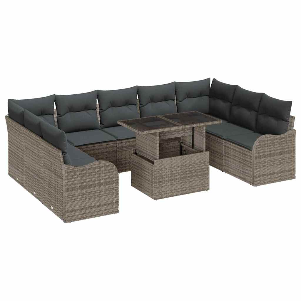 Havesofa Sæt 10 stk. 9-Antal sæder Grå Poly Rattan