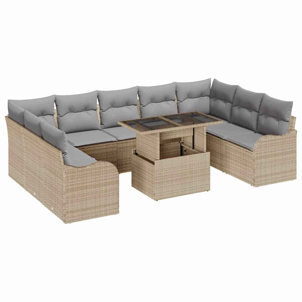 Havesofa Sæt 10 stk. 9-Antal sæder Beige Poly Rattan