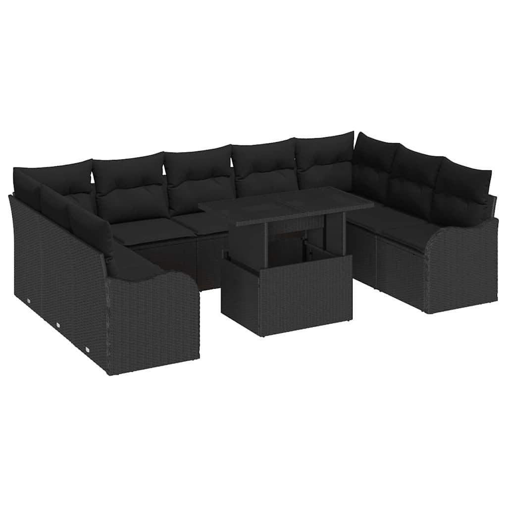 Havesofa Sæt 10 stk. 9-Antal sæder Sort Poly Rattan