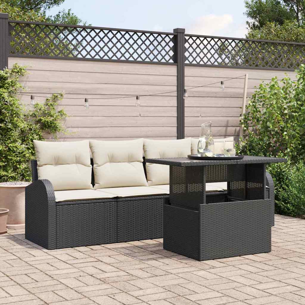 Havesofa Sæt 5 stk. Sort Poly Rattan