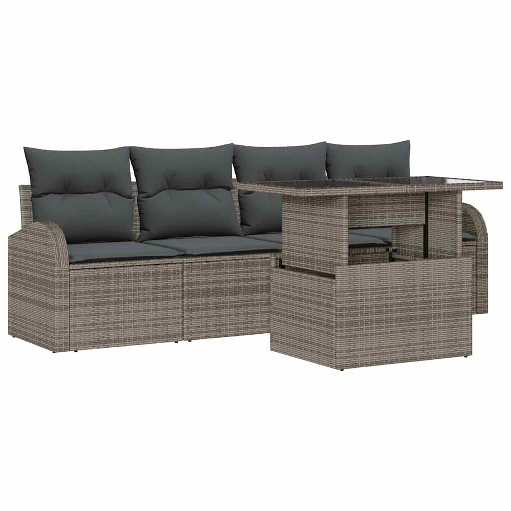Havesofa Sæt 5 stk. Grå Poly Rattan