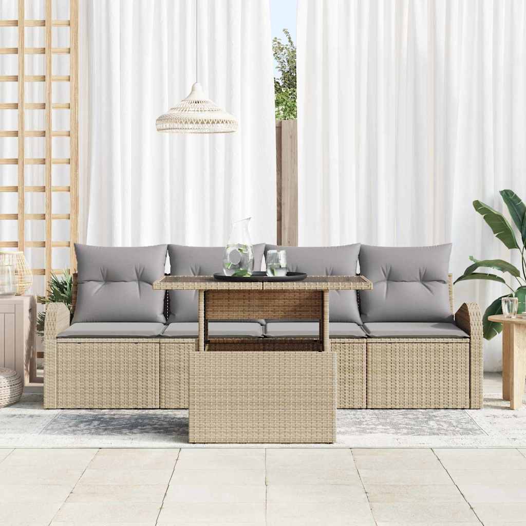 Havesofa Sæt 5 stk. Beige Poly Rattan