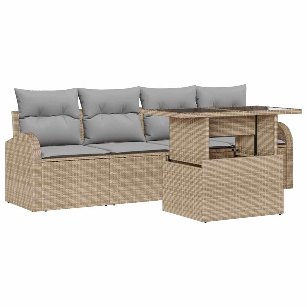Havesofa Sæt 5 stk. Beige Poly Rattan