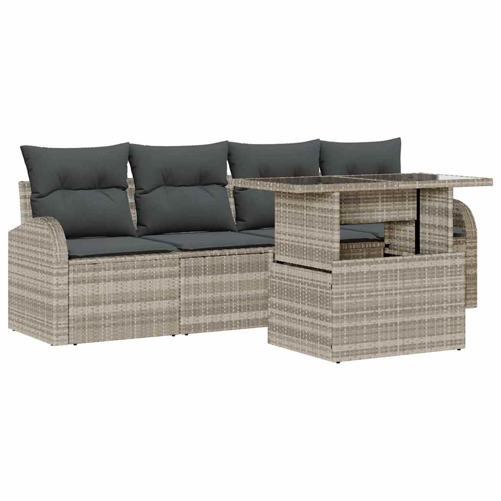 Havesofa Sæt 5 stk. Lysegrå Poly Rattan