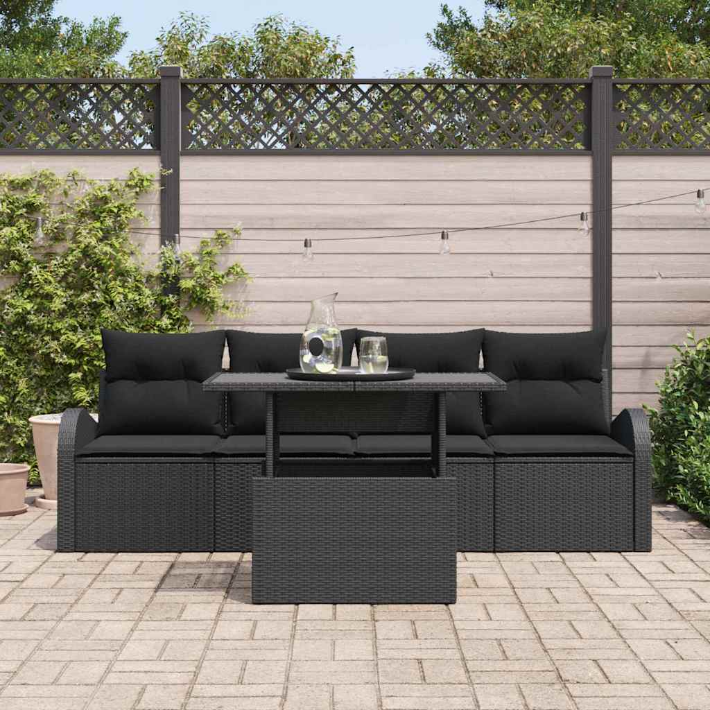 Havesofa Sæt 5 stk. Sort Poly Rattan