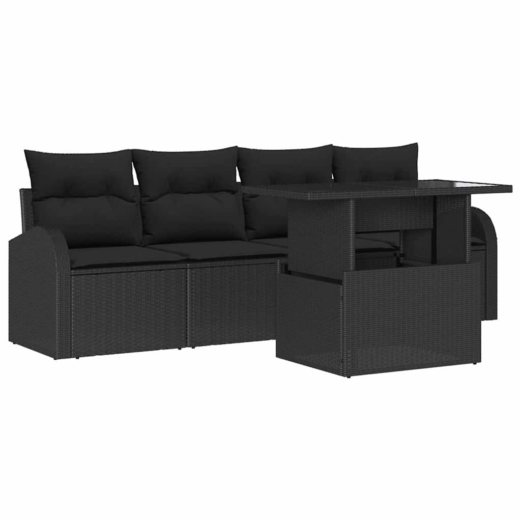 Havesofa Sæt 5 stk. Sort Poly Rattan