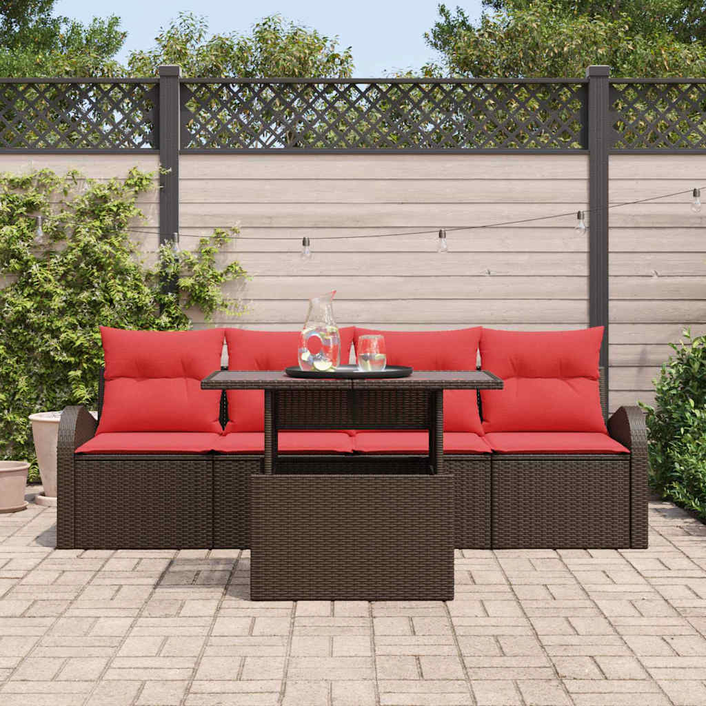 Havesofa Sæt 5 stk. Brun Poly Rattan