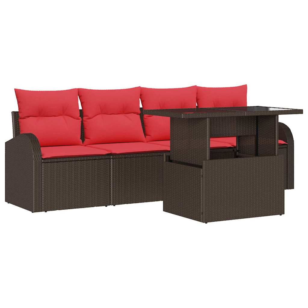 Havesofa Sæt 5 stk. Brun Poly Rattan