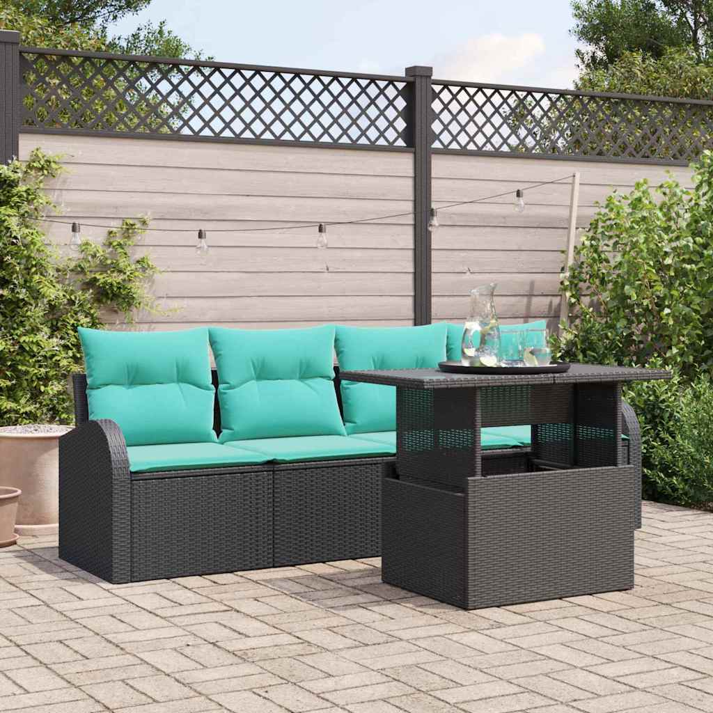 Havesofa Sæt 5 stk. Sort Poly Rattan
