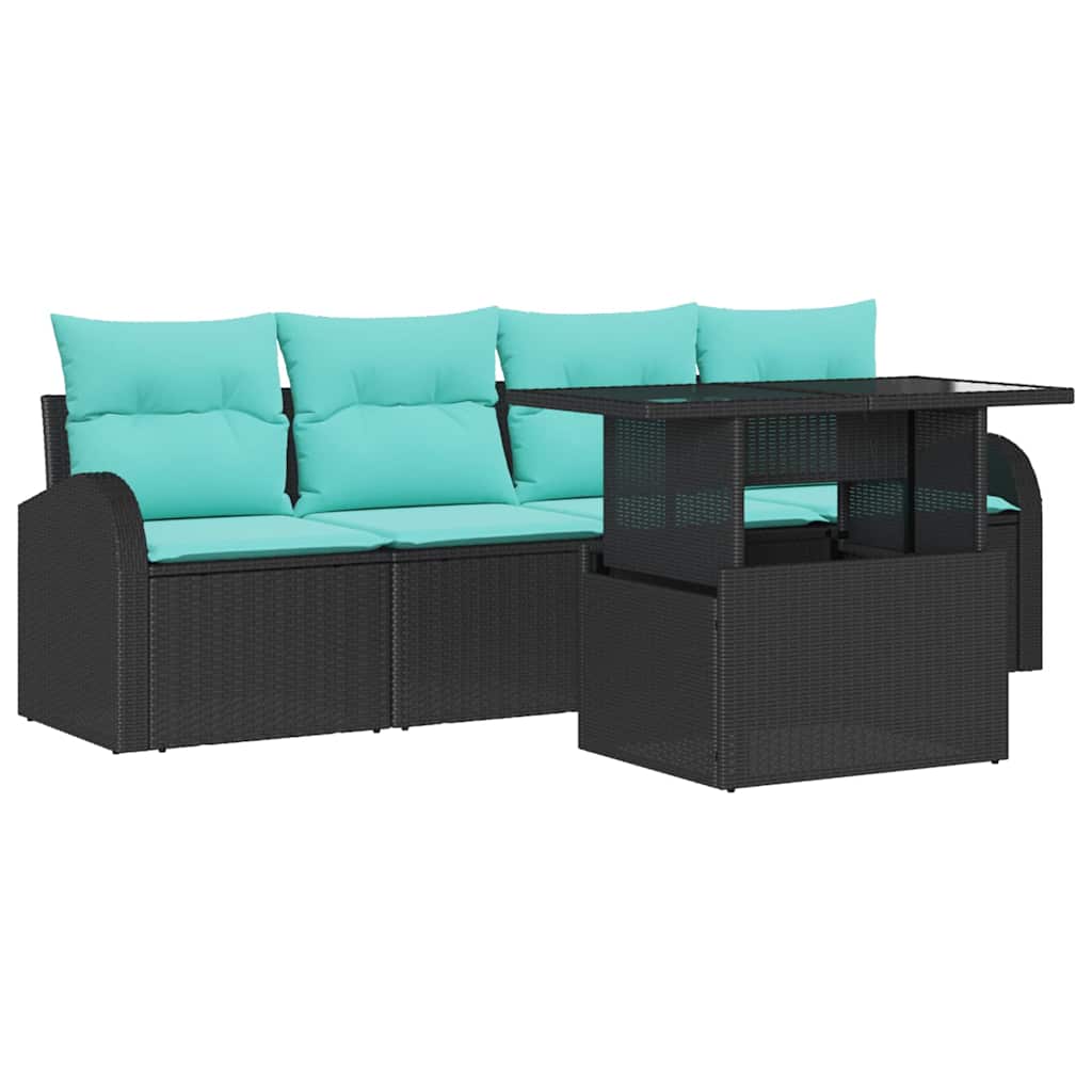 Havesofa Sæt 5 stk. Sort Poly Rattan