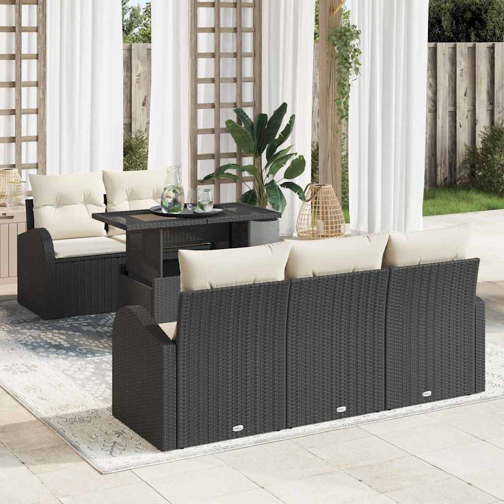 Havesofa Sæt 6 stk. Sort Poly Rattan