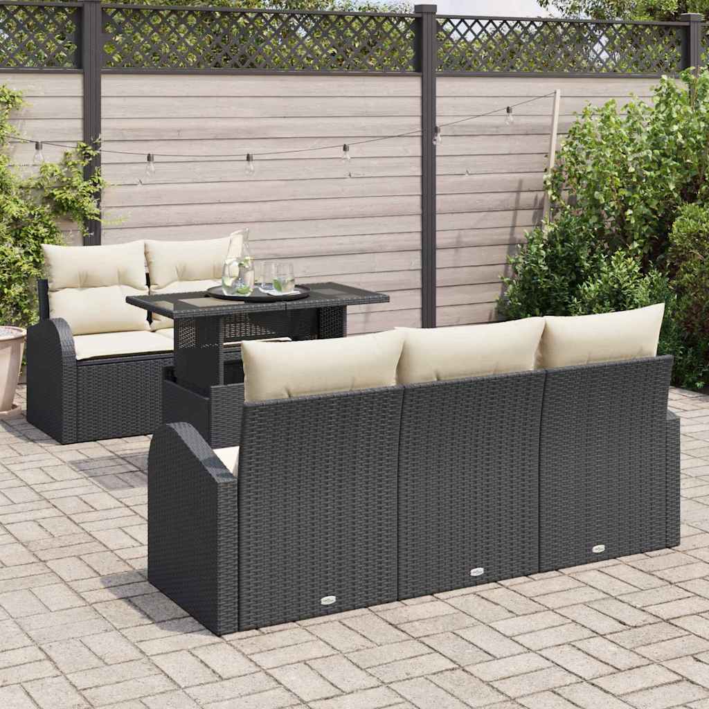 Havesofa Sæt 6 stk. Sort Poly Rattan