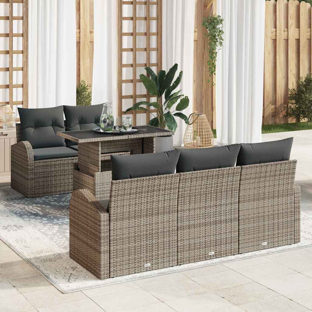 Havesofa Sæt 6 stk. Grå Poly Rattan