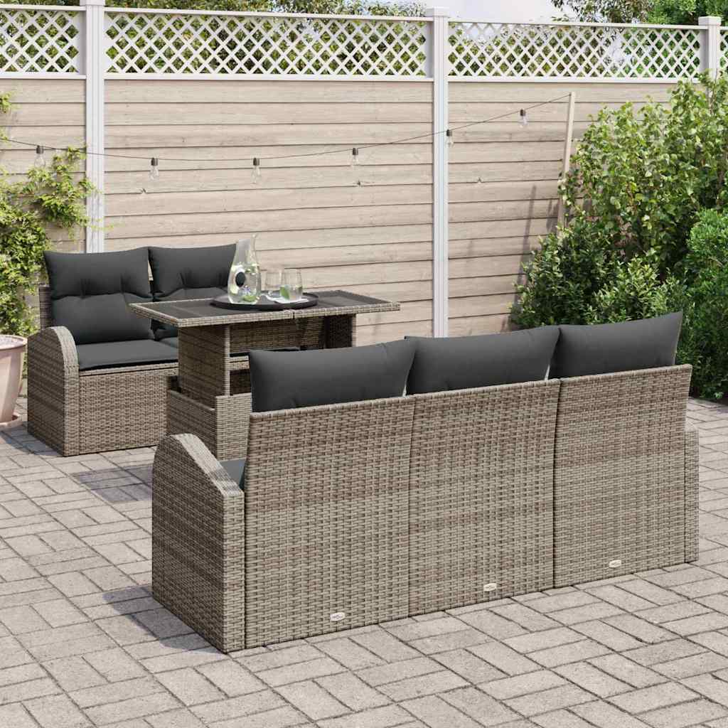 Havesofa Sæt 6 stk. Grå Poly Rattan