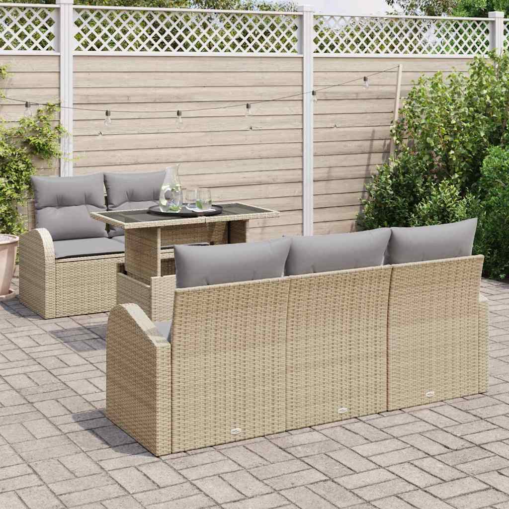 Havesofa Sæt 6 stk. Beige Poly Rattan