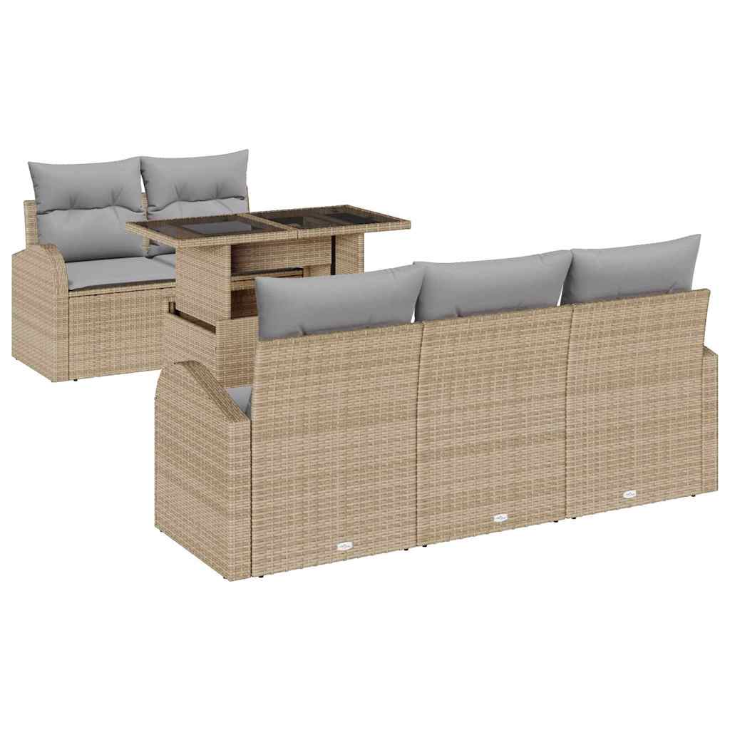 Havesofa Sæt 6 stk. Beige Poly Rattan