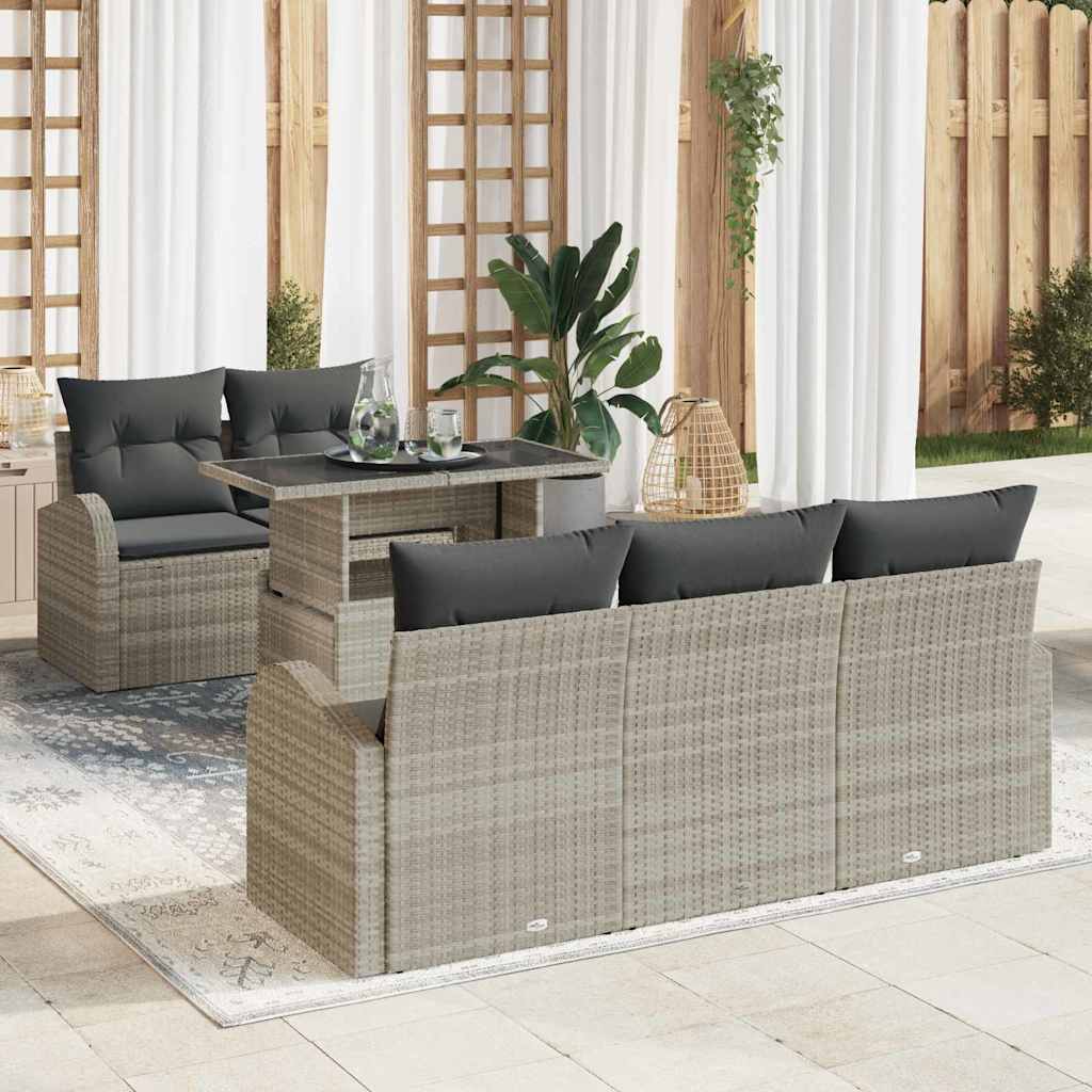 Havesofa Sæt 6 stk. Lysegrå Poly Rattan