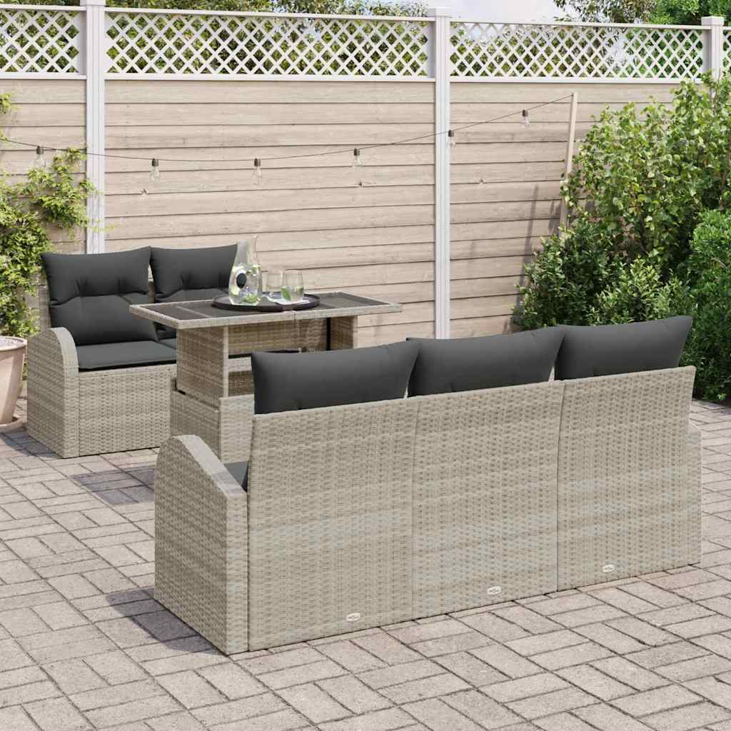 Havesofa Sæt 6 stk. Lysegrå Poly Rattan