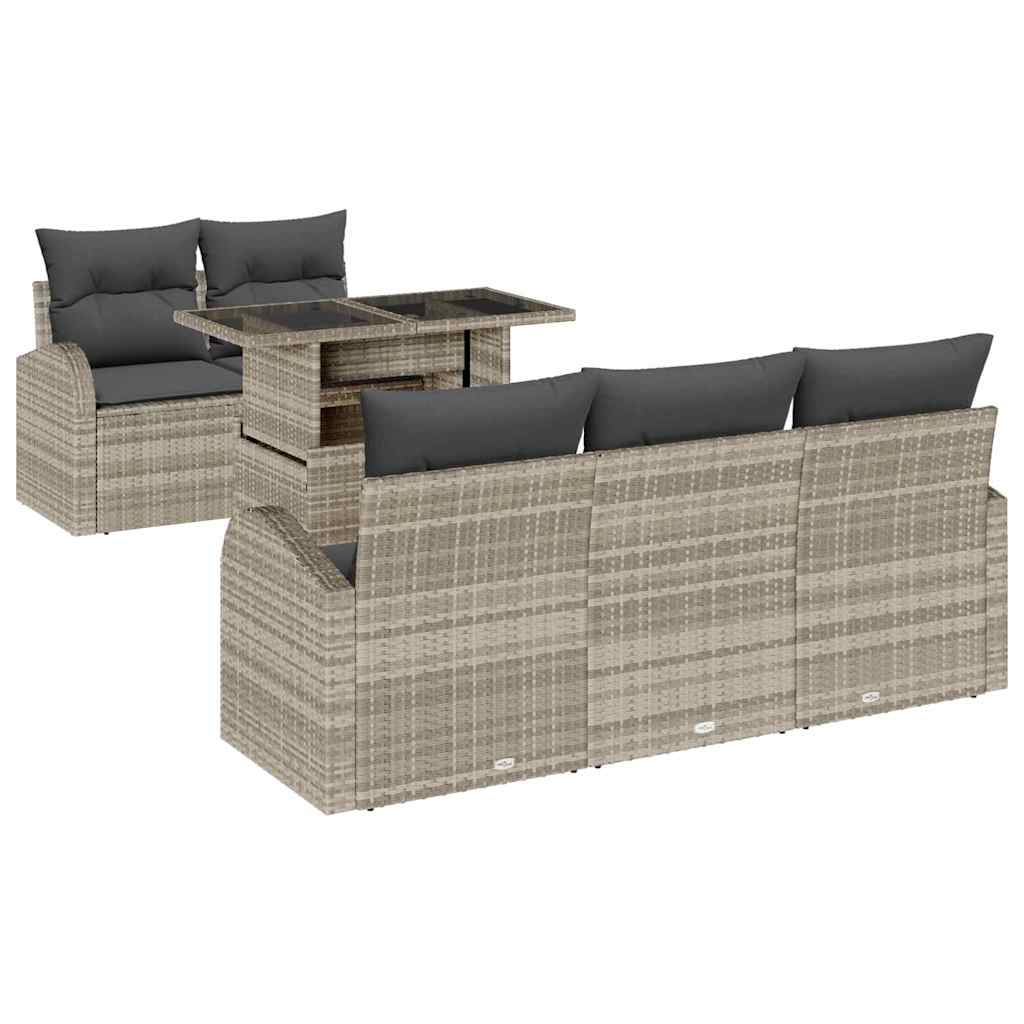 Havesofa Sæt 6 stk. Lysegrå Poly Rattan