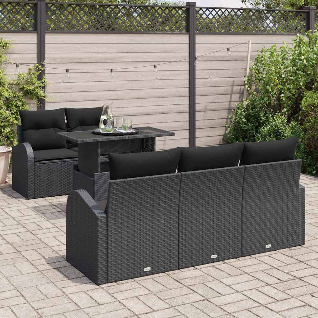 Havesofa Sæt 6 stk. Sort Poly Rattan