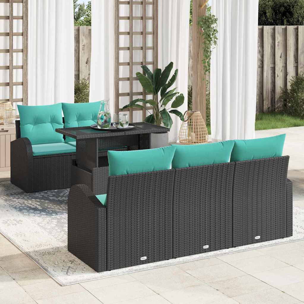 Havesofa Sæt 6 stk. Sort Poly Rattan