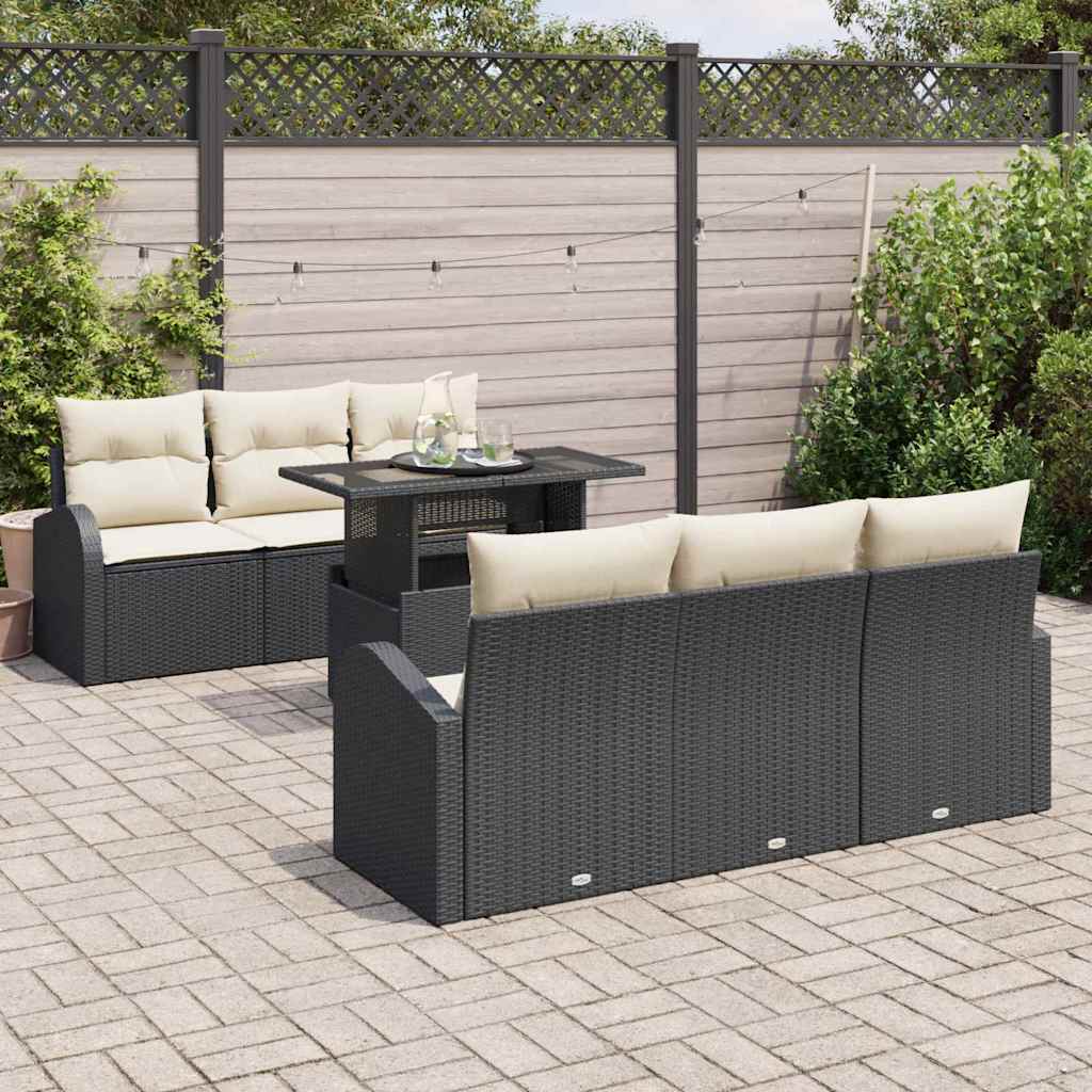 Havesofa Sæt 7 stk. Sort Poly Rattan