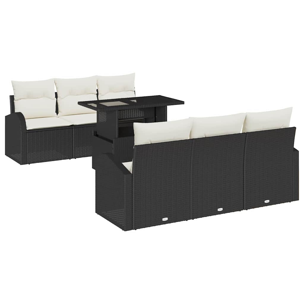 Havesofa Sæt 7 stk. Sort Poly Rattan