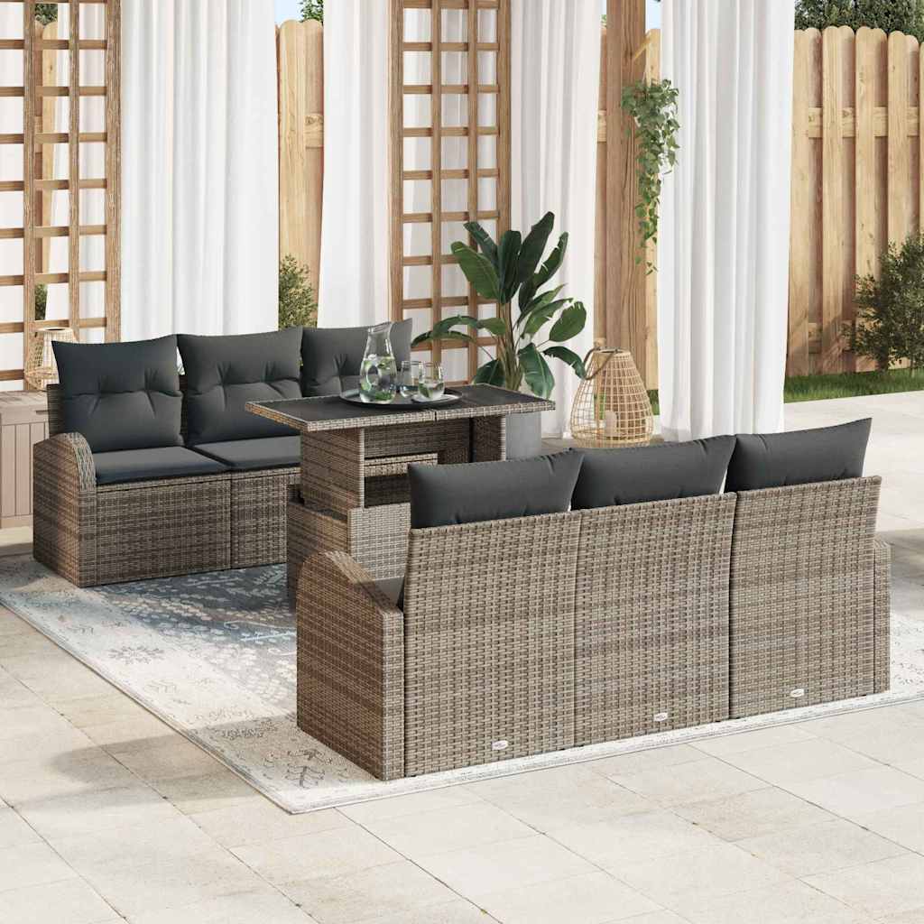 Havesofa Sæt 7 stk. Grå Poly Rattan