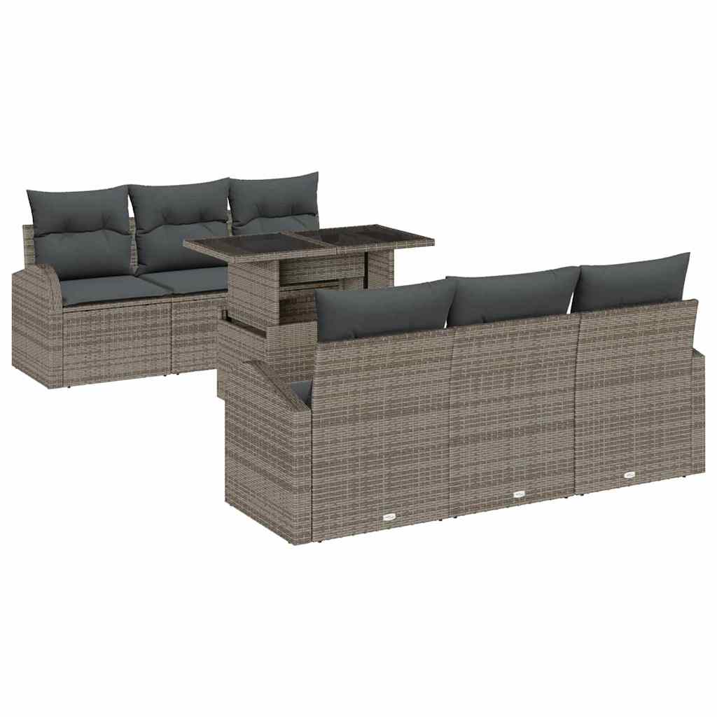 Havesofa Sæt 7 stk. Grå Poly Rattan