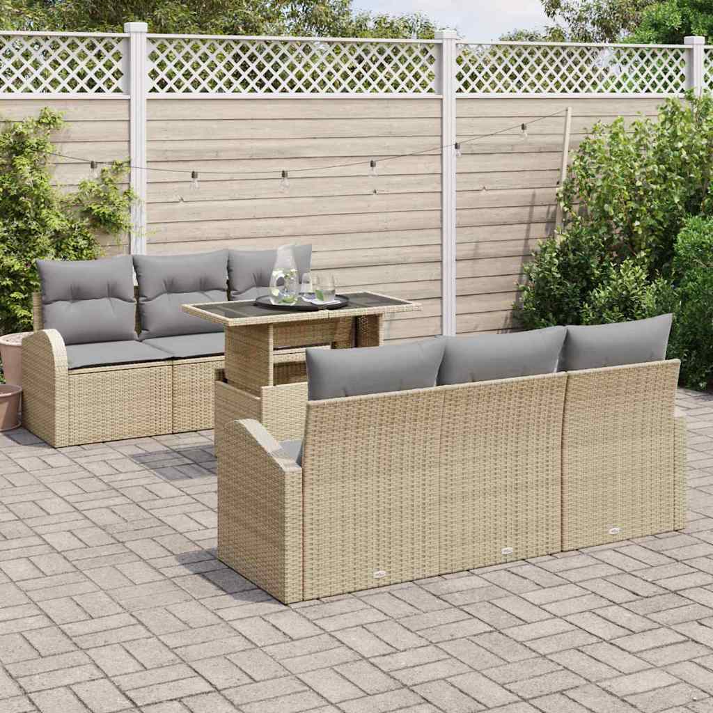 Havesofa Sæt 7 stk. Beige Poly Rattan