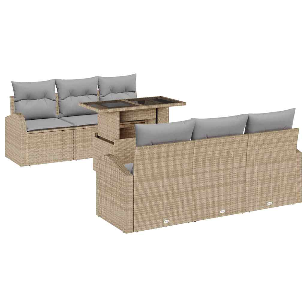 Havesofa Sæt 7 stk. Beige Poly Rattan