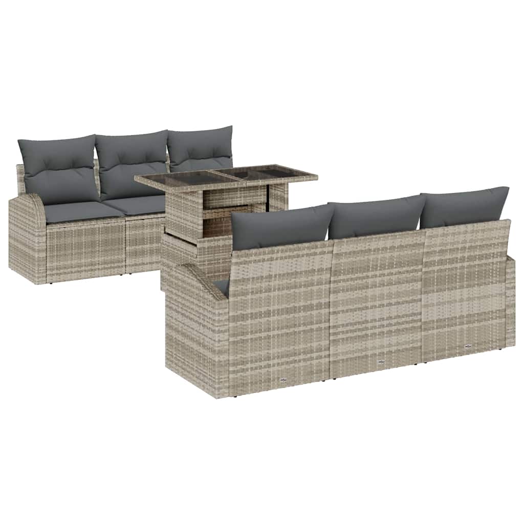Havesofa Sæt 7 stk. Lysegrå Poly Rattan