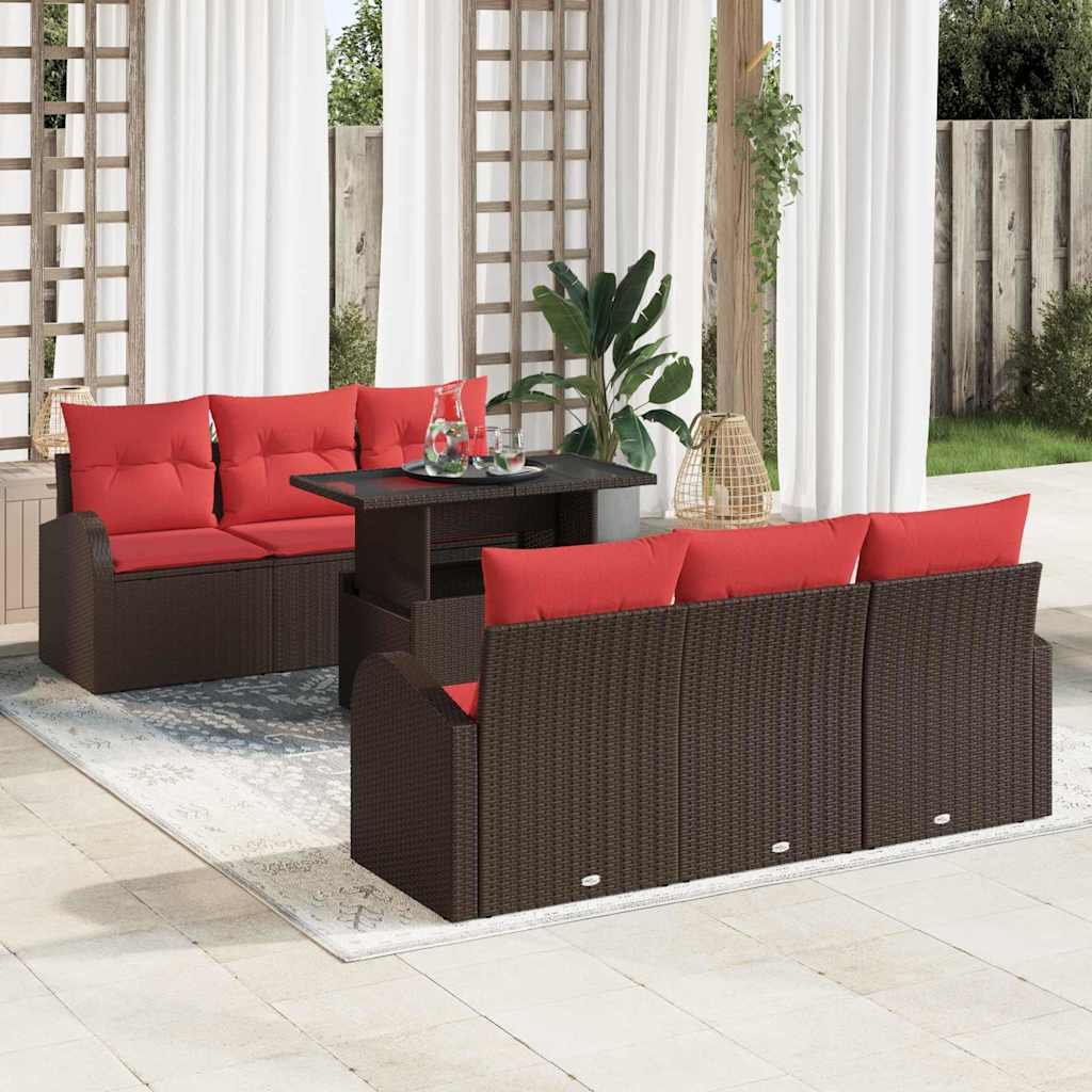 Havesofa Sæt 7 stk. Brun Poly Rattan