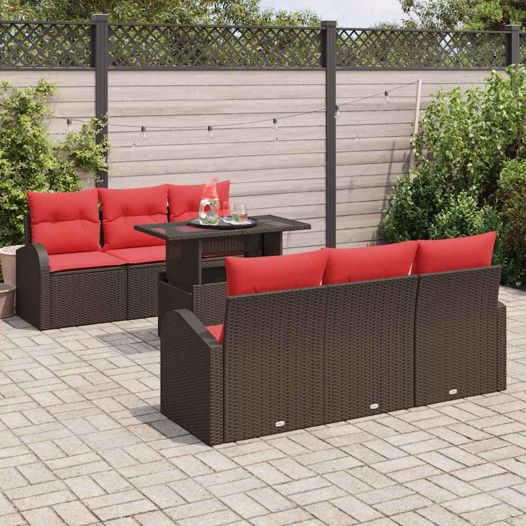 Havesofa Sæt 7 stk. Brun Poly Rattan