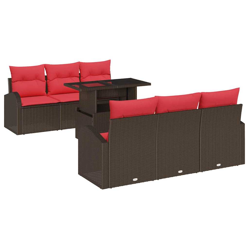 Havesofa Sæt 7 stk. Brun Poly Rattan