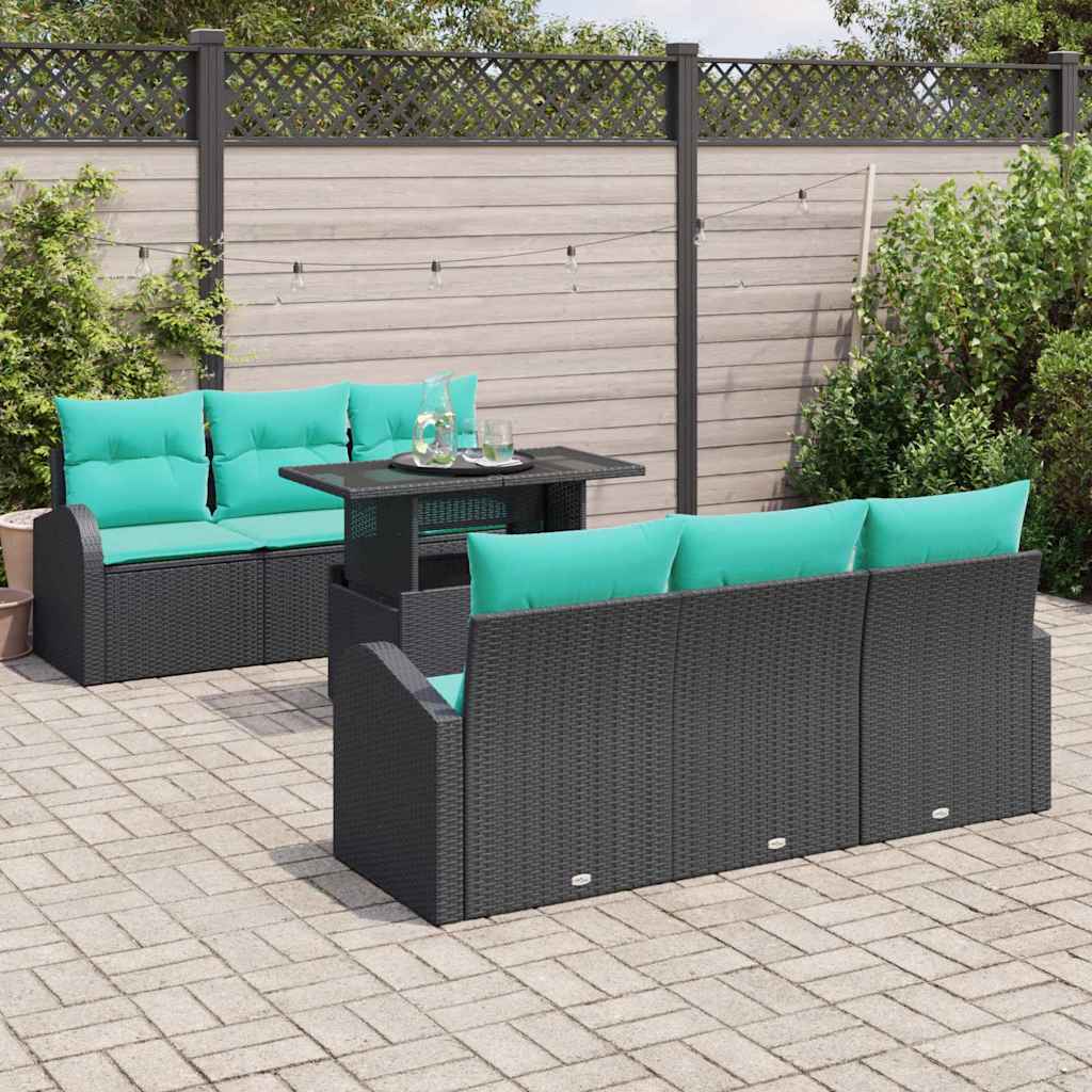 Havesofa Sæt 7 stk. Sort Poly Rattan