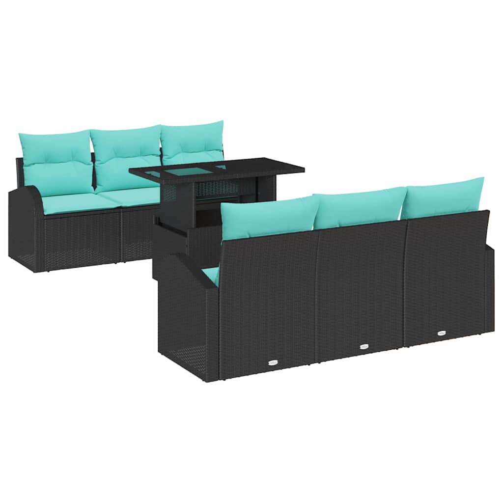 Havesofa Sæt 7 stk. Sort Poly Rattan