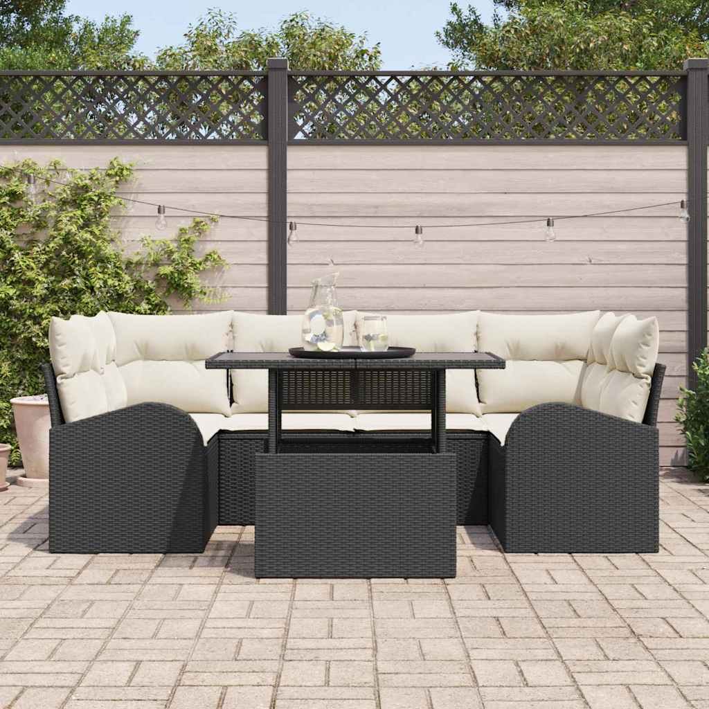 Havesofa Sæt 7 stk. Sort Poly Rattan