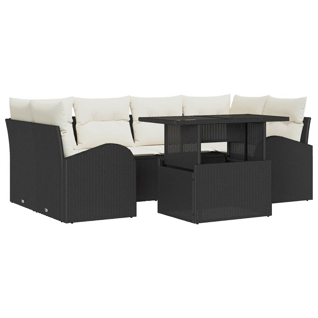 Havesofa Sæt 7 stk. Sort Poly Rattan