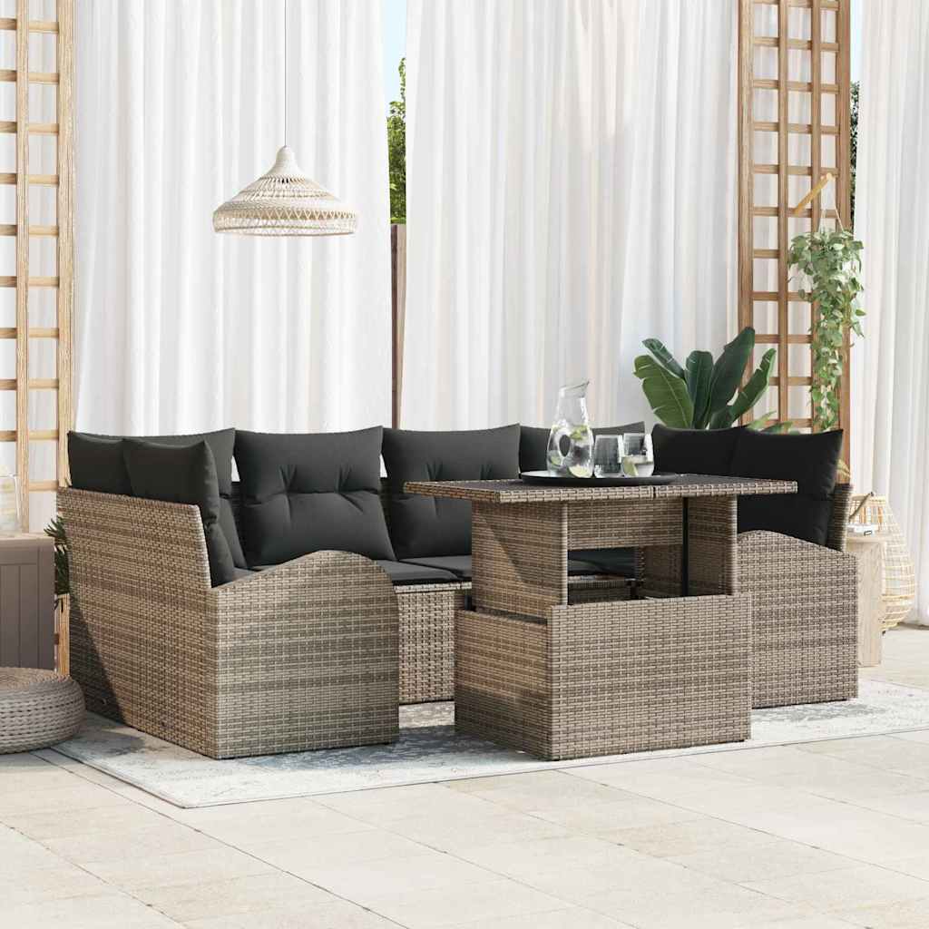 Havesofa Sæt 7 stk. Grå Poly Rattan