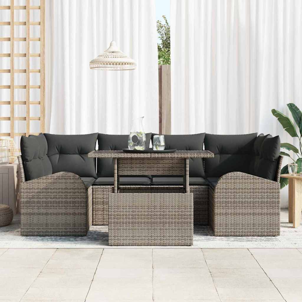 Havesofa Sæt 7 stk. Grå Poly Rattan