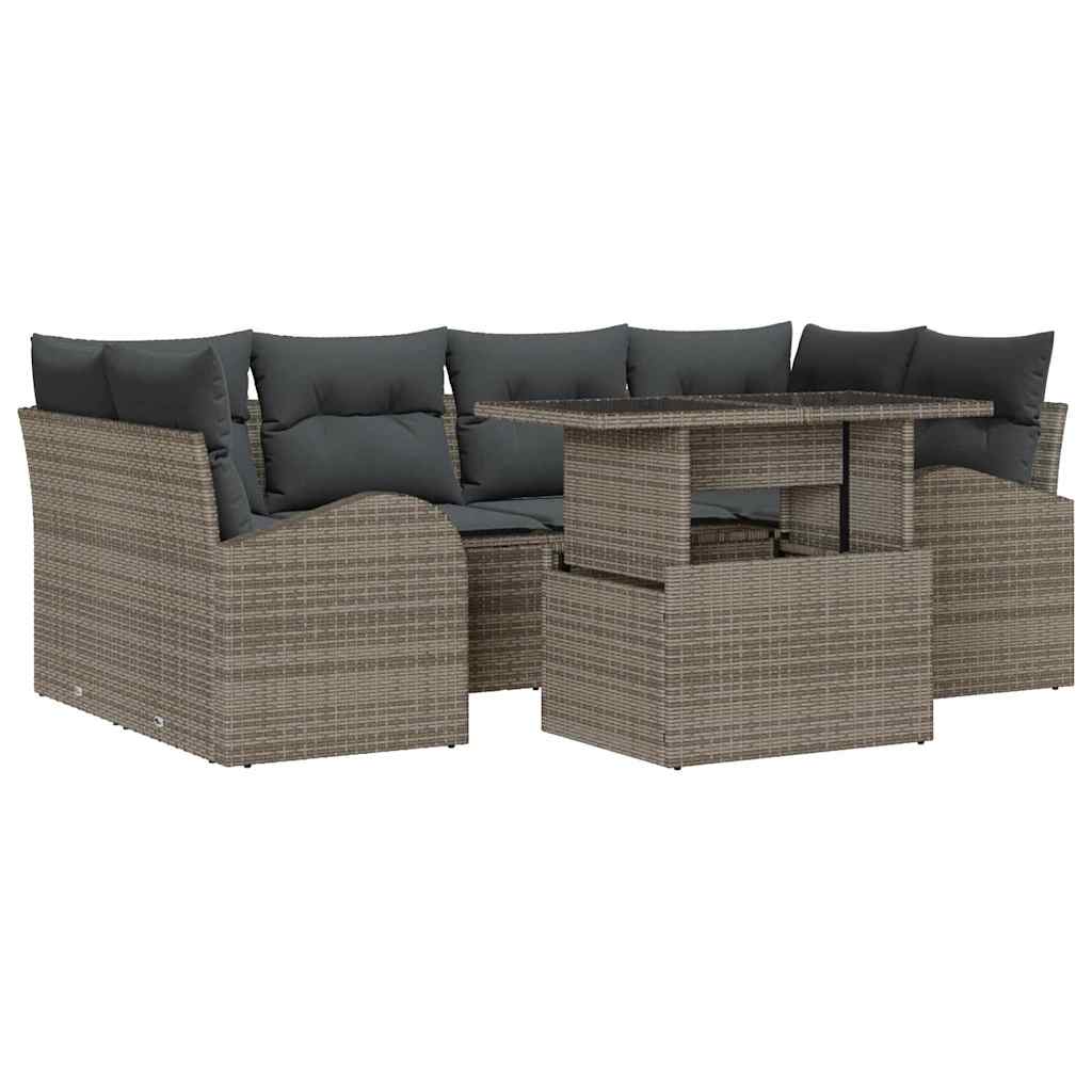 Havesofa Sæt 7 stk. Grå Poly Rattan