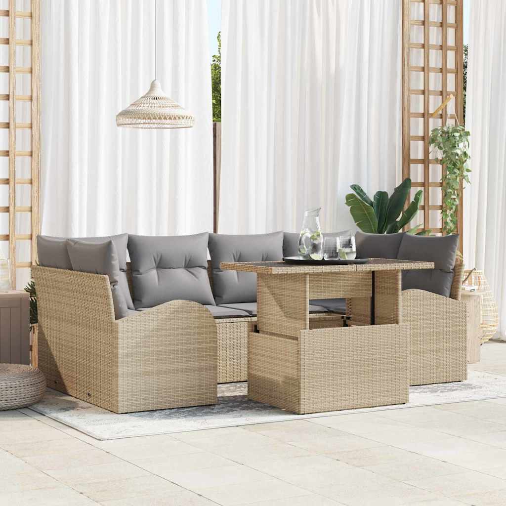 Havesofa Sæt 7 stk. Beige Poly Rattan