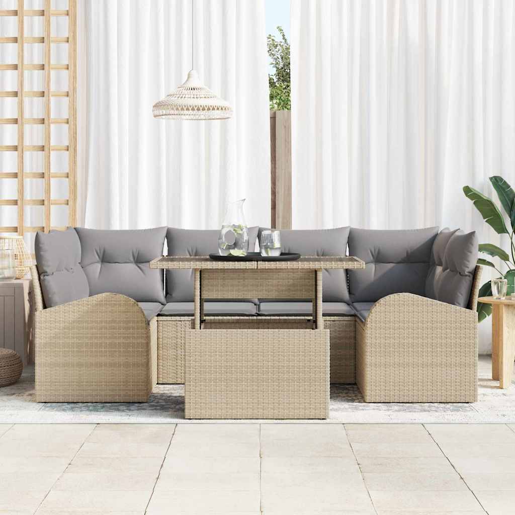 Havesofa Sæt 7 stk. Beige Poly Rattan