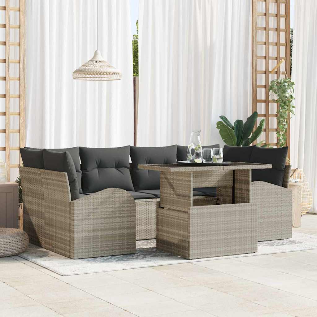 Havesofa Sæt 7 stk. Lysegrå Poly Rattan